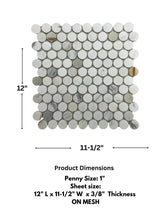 1 inch Calacatta Gold Penny Round Honed  Marble Wall Floor Tile Backsplash for Kitchen, Bathroom Shower Spa, Fireplace, Flooring